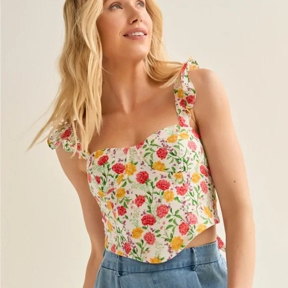 Francesca’s - Bow Back Corset Floral Blouse - Picture 1 of 7